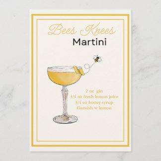 Editable Bees Knees Martini Recipe Card