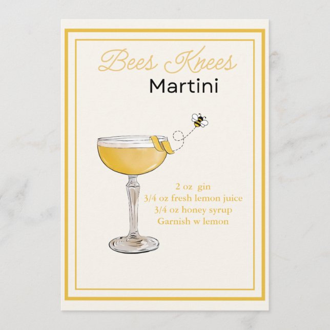 Editable Bees Knees Martini Recipe Card (Front)