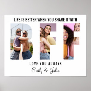 Editable BFF Photo Collage Best Friend Birthday Poster