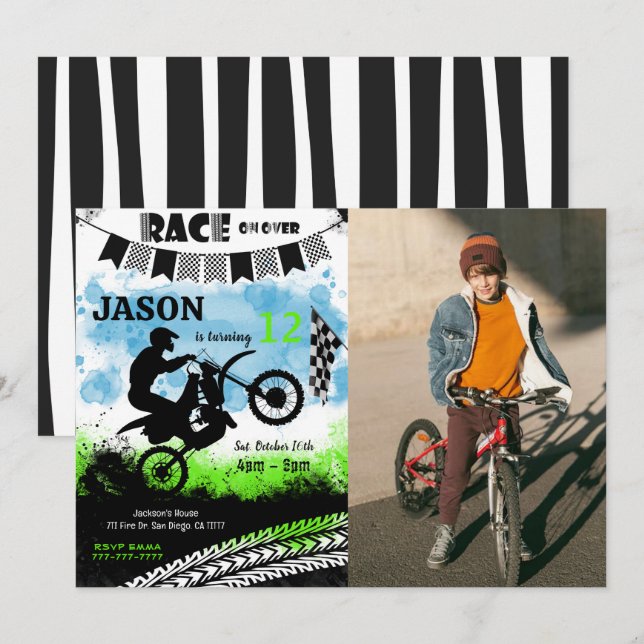 Editable Bike Birthday Photo Invitation  (Front/Back)