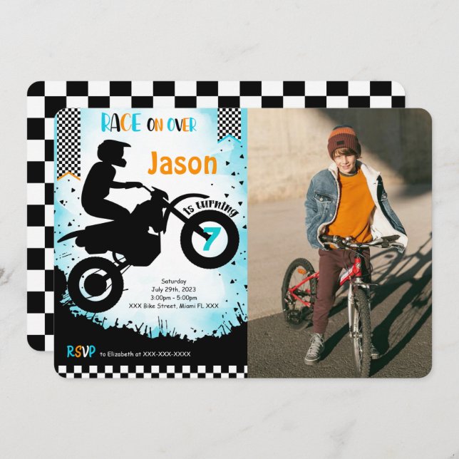 Editable Bike Birthday Photo Invitation (Front/Back)