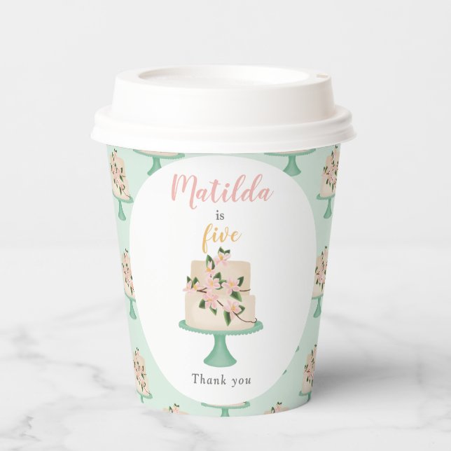 editable birthday cake party  paper cups (Front)