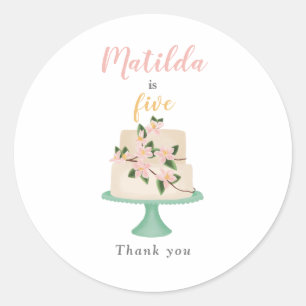 editable birthday cake party thank you classic round sticker