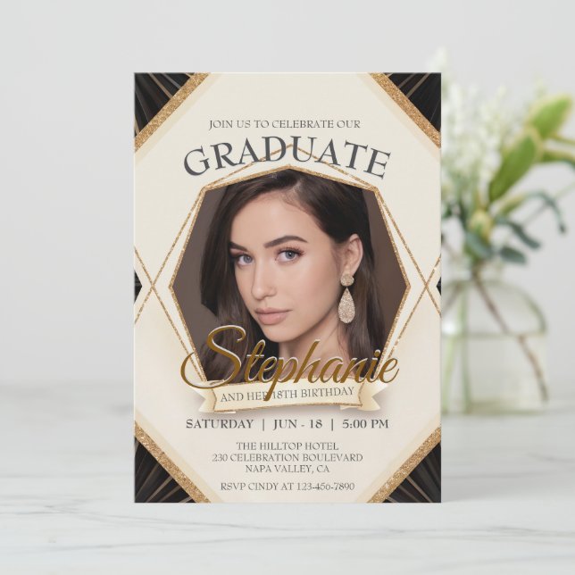 Editable Birthday Graduate Photo Sparkling Frame Invitation (Standing Front)
