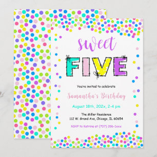 Editable Birthday Invitation Girl Age 5