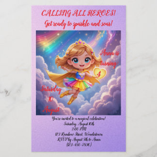 Editable Birthday Invitation – Superheroine Theme Stationery