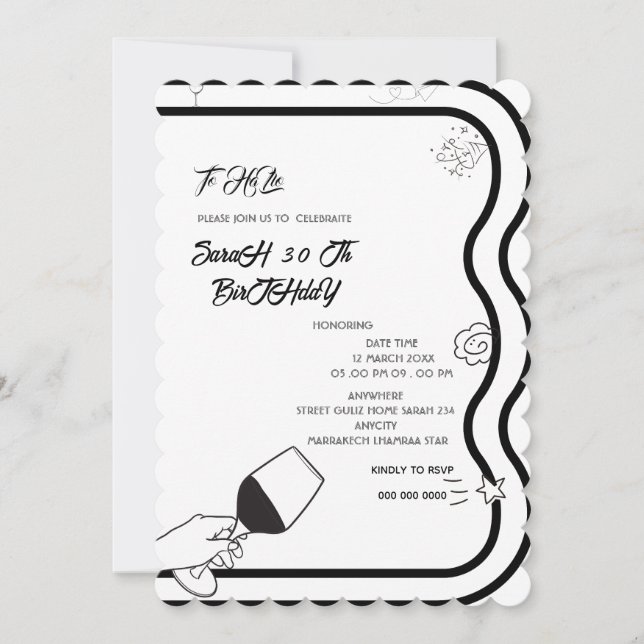 Editable Birthday Party Invi Hand Drawn  Invitatio Invitation (Front)