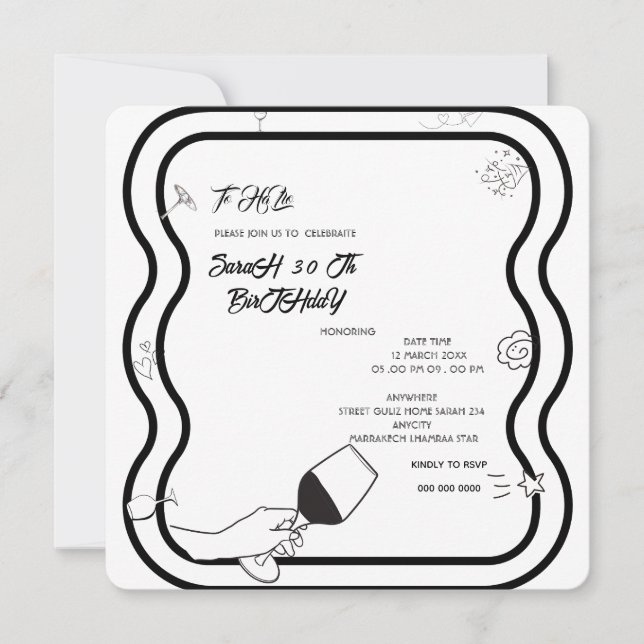 Editable Birthday Party Invi Hand Drawn  Invitatio Save The Date (Front)