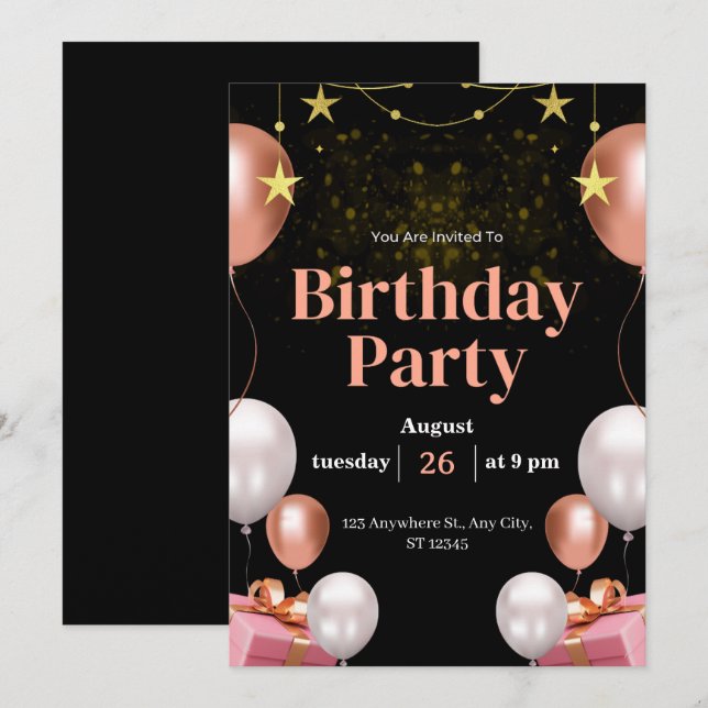 Editable Birthday Party Invitation – Personalised  (Front/Back)