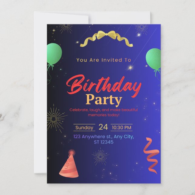 Editable Birthday Party Invitation Template | Prin (Front)