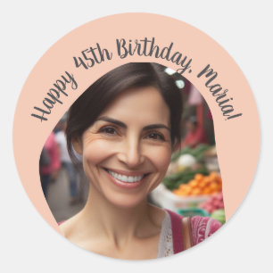 Editable Birthday Photo Name Any Age Custom Classic Round Sticker