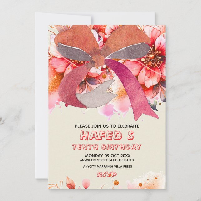 Editable Birthday tenth  Coquette Pink Bow Birthda Invitation (Front)