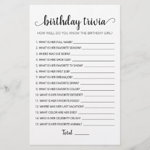 Editable Birthday trivia Birthday party game