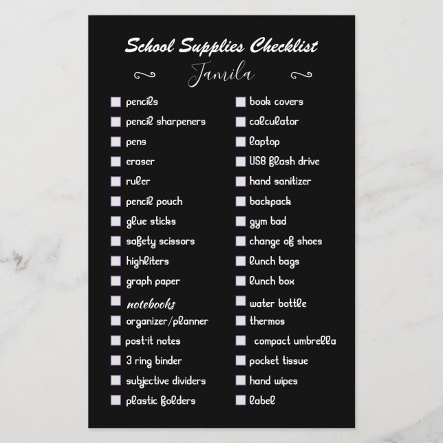 editable black an white supplies elegantchecklist  (Front)