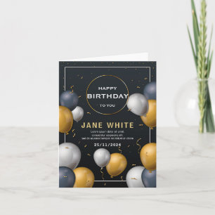 Editable Black And Gold Balloon Adult Birthday  Invitation