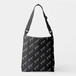 Editable black and white yoga calligraphy pattern crossbody bag