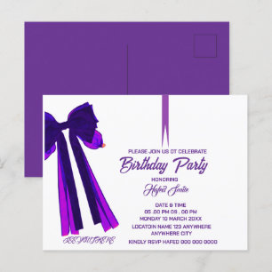 Editable Black Bow Birthday Invitation Template, Postcard