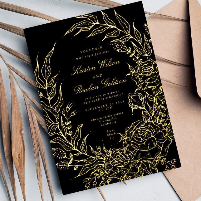 Editable Black Flower GOLD Wreath Wedding (Creator Uploaded)