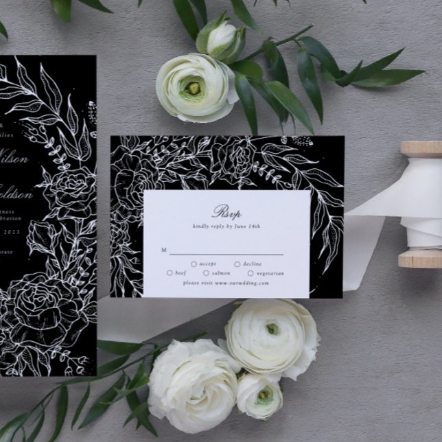 Editable Black Flower White Wreath Wedding RSVP Card (RSVP showcasing suite - additional items (bought separately))
