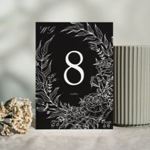 Editable Black Flower White Wreath Wedding Table Number