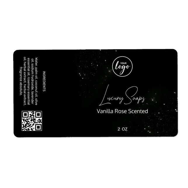 Editable Black Glitter Soap Packaging Labels (Front)