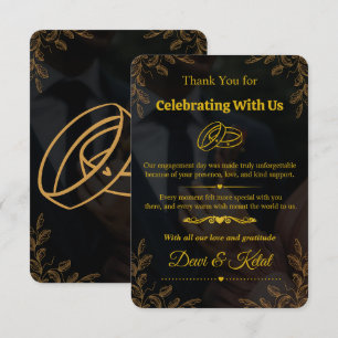 Editable Black Gold Engagement Thank You Card