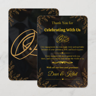 Editable Black Gold Engagement Thank You Card