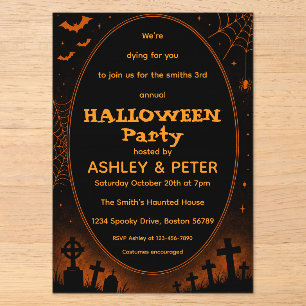 Editable Black & Orange Halloween Party Invitation