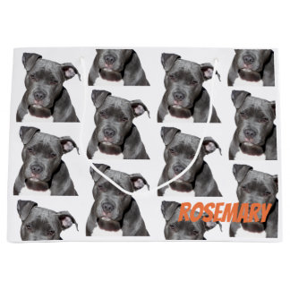 Editable Black Pitbull Large Gift Bag