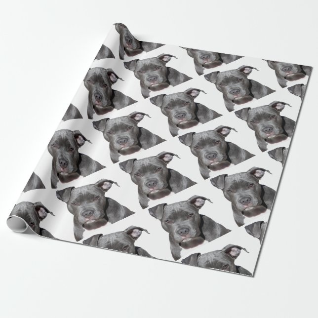 Editable Black Pitbull Wrapping Paper (Unrolled)