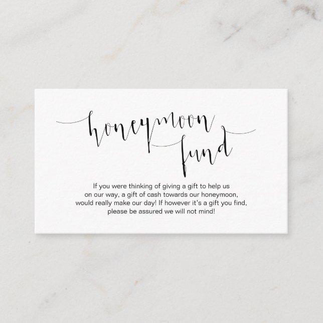 Editable Black Script, Wedding Honeymoon Fund Enclosure Card (Front)
