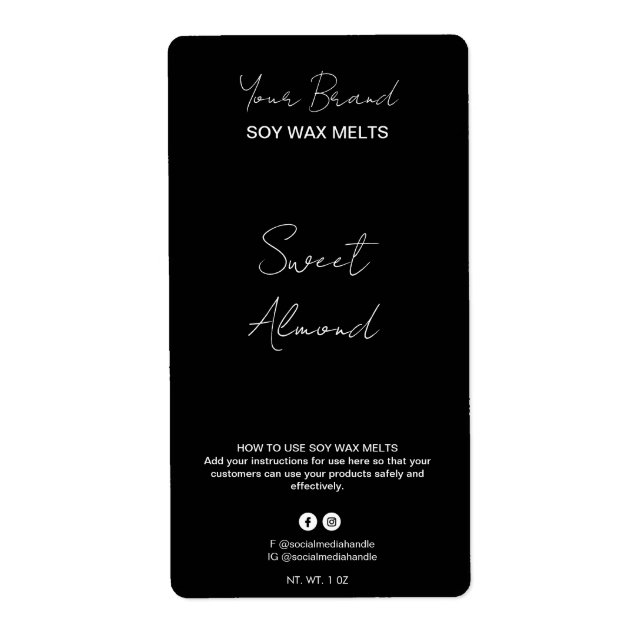 Editable Black Soy Wax Melt Labels (Front)