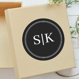 Editable Black White Combo Wedding Monogram Classic Round Sticker