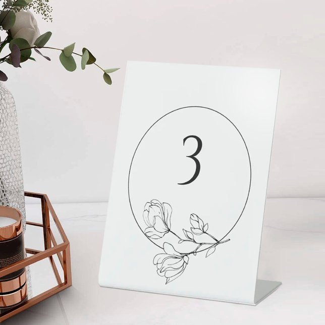 Editable Black White Floral Wedding Table Number Pedestal Sign (Creator Uploaded)