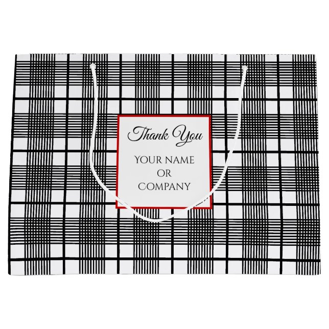 Editable Black White Glen Plaid Pattern Gift Bag (Front)