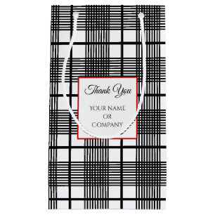 Editable Black White Glen Plaid Pattern Gift Bag