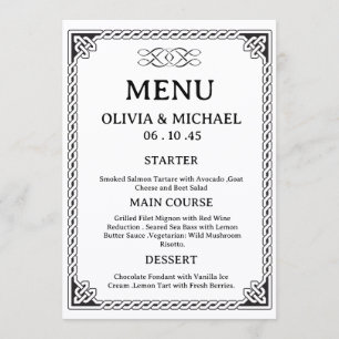 Editable Black & White Irish Celtic Knot Wedding Menu