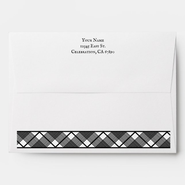 Editable Black White Plaid Pattern Lined A7 Envelo Envelope (Back (Top Flap))