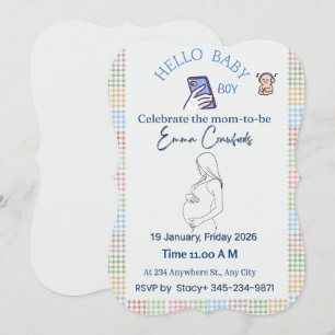 Editable Blue Baby Shower Invite Modern Minimal M