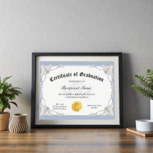 Editable Blue Certificate of Graduation Award