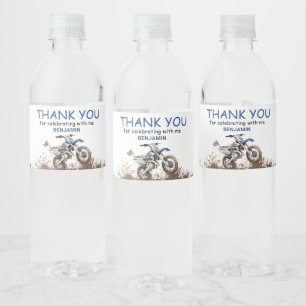 Editable Blue Dirt Bike Water Bottle Label