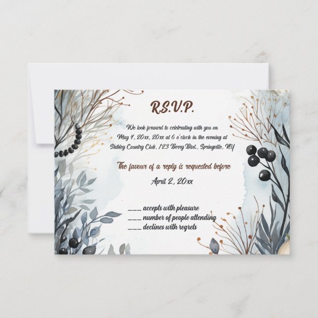 Editable Blue Flower Garden RSVP Card (Front)