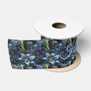 Editable Blue Lilies Fantasy Mum’S Birthday Satin Ribbon