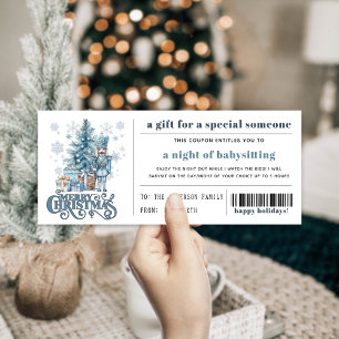 Editable Blue Nutcracker Christmas Gift Coupon  Card