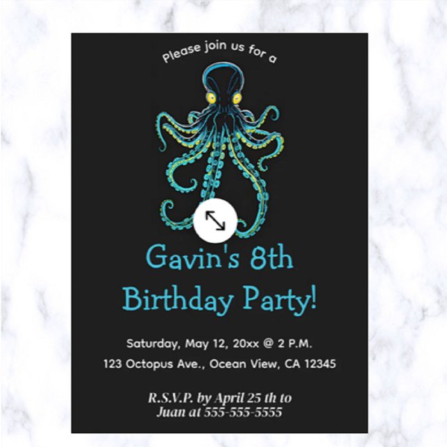 Editable Blue Octopus Invitation Postcard (Creator Uploaded)
