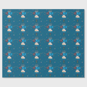Editable Blue Racing Boy 1st Birthday Invitation Wrapping Paper