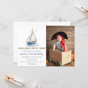 Editable Blue Sailboat Photo Birthday Invite