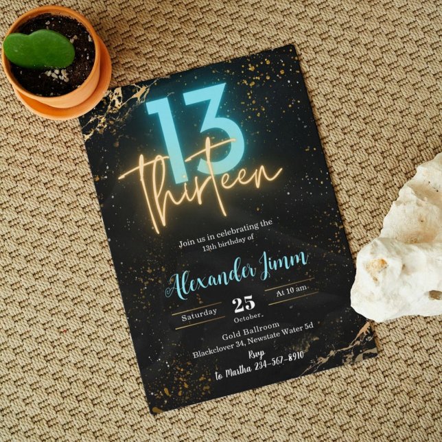 Editable Blue Thirteen Birthday Party Invitation (Creator Uploaded)