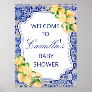 Editable Blue Tiles Lemon Citrus Sign