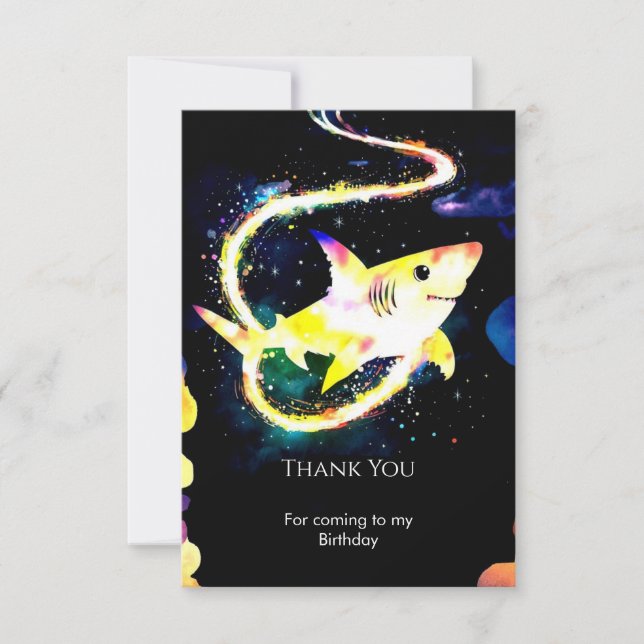 Editable Blue Whimsical Shark Birthday Thank You Card (Front)